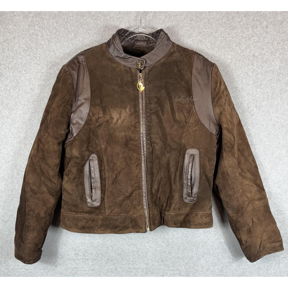 Baby Phat Jacket Womens 2XL Brown Suede Leather Faux Fur Lined‎ Full Zip Coat